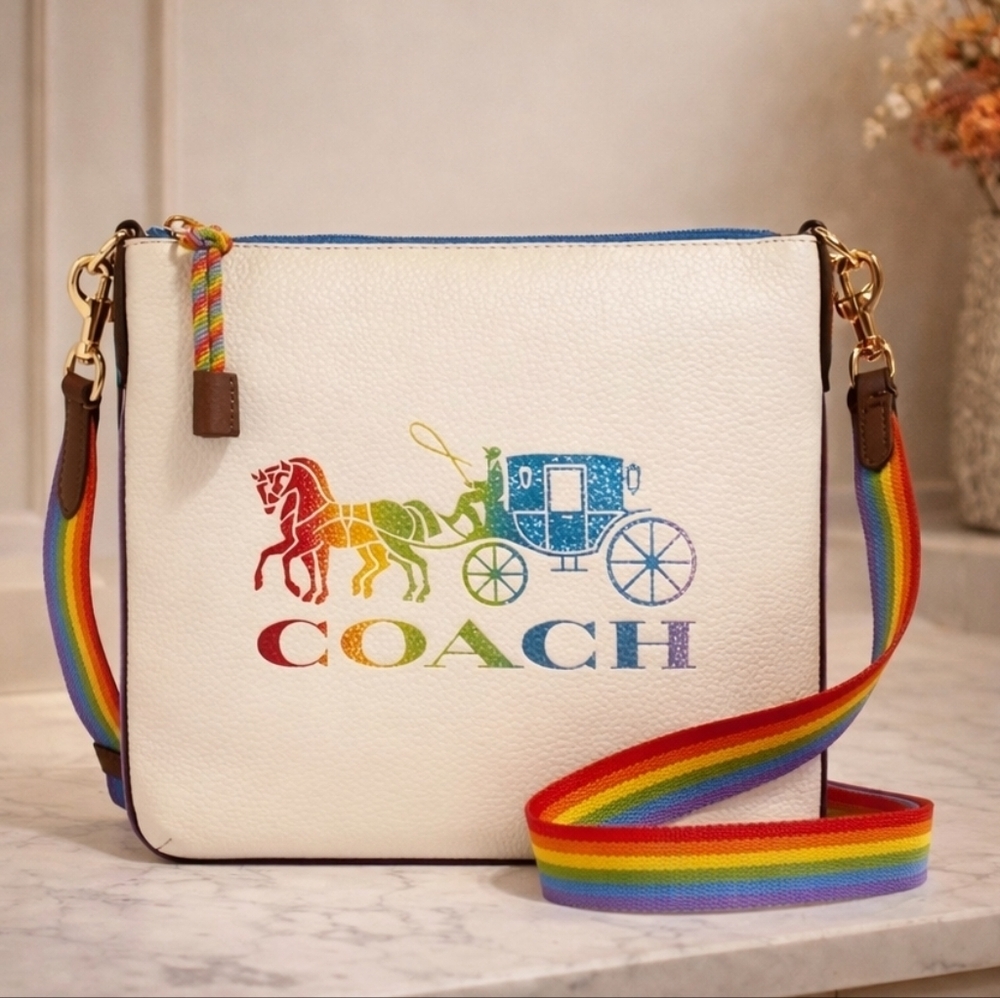 COACH BAG #2505 RAINBOW XBODY SHOULDER HORSE CARRIAGE LEATHER JES SLIM NWT‎